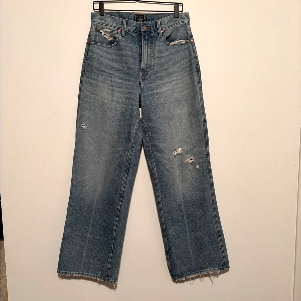 Abercrombie & Fitch High Rise Distressed Wide Leg Blue Jeans - Size 30